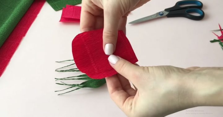 cách làm bó hoa hồng bằng giấy nhún